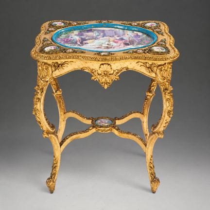 Table de salon Napoléon III avec plaques en porcel