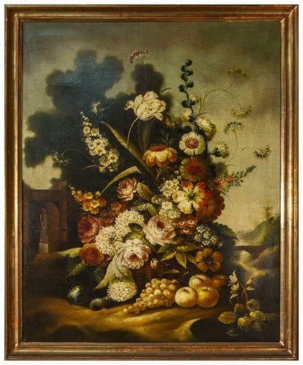 Still life with flowers and fruit – Italian School