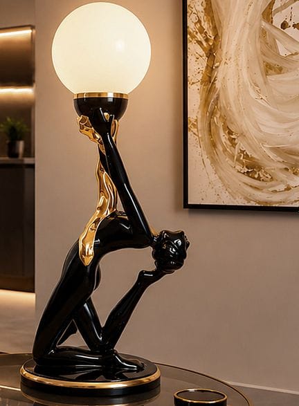 ELEGANTE, GROSSE ART-DECO-LAMPE AUS SCHWARZER UND 