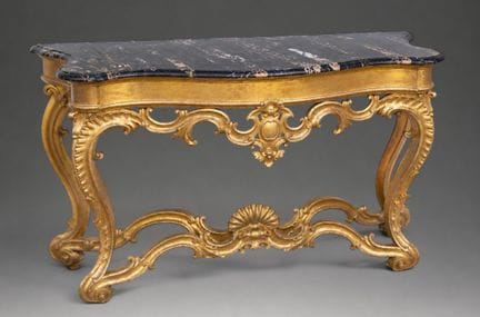 Roman console table in carved and gilded wood with