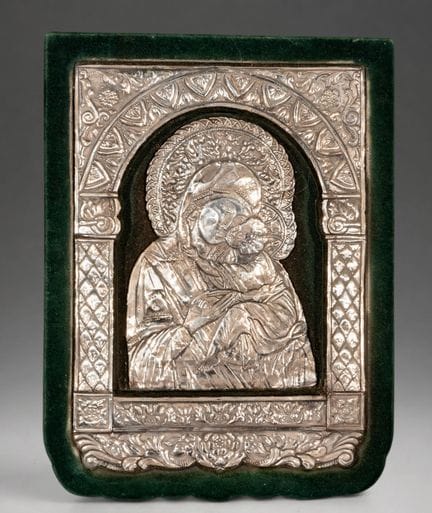 Orthodoxes Silberrelief der Muttergottes mit dem K