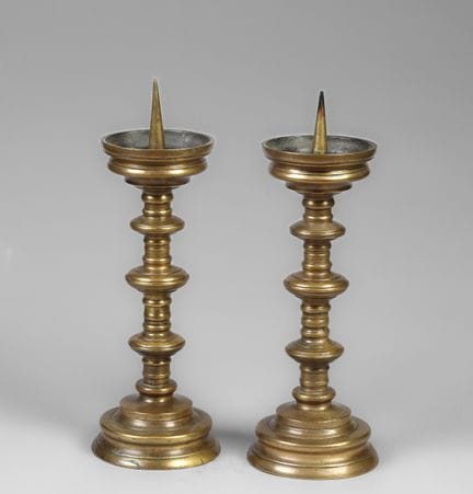 Pair of large German bronze candlesticks. Europe, 