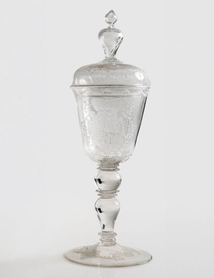 EXCEPTIONALLY LARGE BOHEMIAN GLASS CUP WITH THE NO