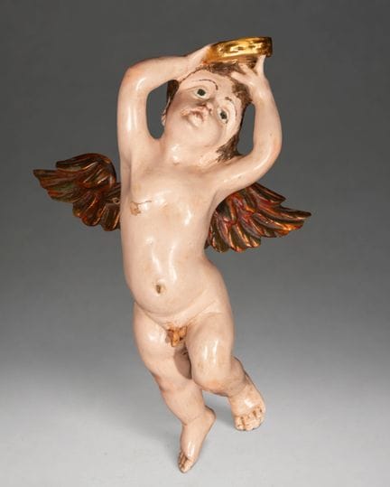 天使——西班牙画派——18至19世纪
雕刻并施以彩绘的木雕。42 × 28 × 11 厘米。天使雕像