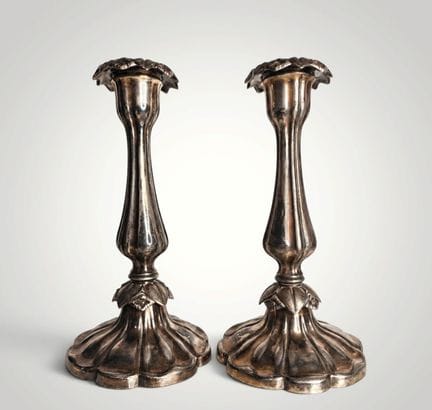 Pair of silver-plated Large candlesticks, 19th Cen