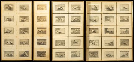 40 幅戈雅风格的斗牛场景版画。西班牙画派。19 - 20 世纪。
纸版画。尺寸各异。该系列包括 4