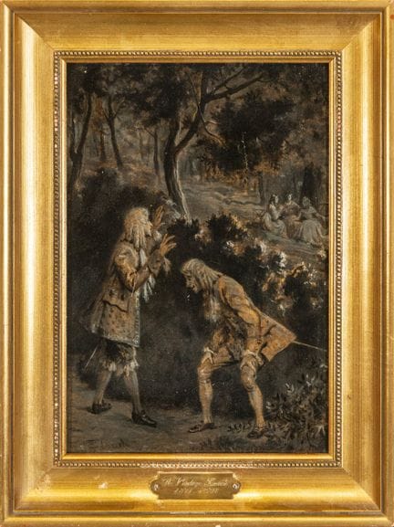 Genreszene mit Figuren im Wald – Französische Schu
