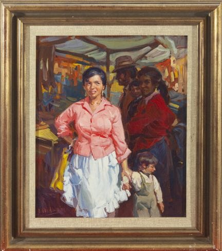 Marktszene mit Figuren, A. MEDINA 1973 – 20. Jahrh