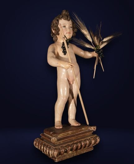 Wichtiger hölzerner Bergjunge aus dem 17.
78 cm x 
