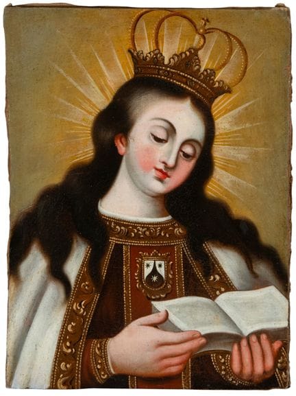 Die mit einem Buch gekrönte Muttergottes vom Karme