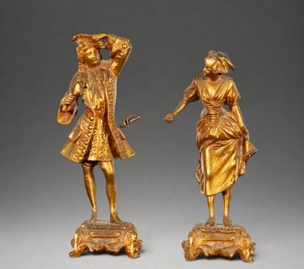 Französisches Paar aus vergoldeter Bronze, 19. Jah