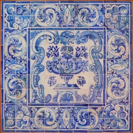 Portuguese tile panel with geometric decoration fr