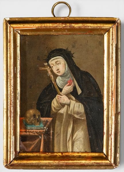 Plakette der Heiligen Rita, Öl auf Kupfer – Italie