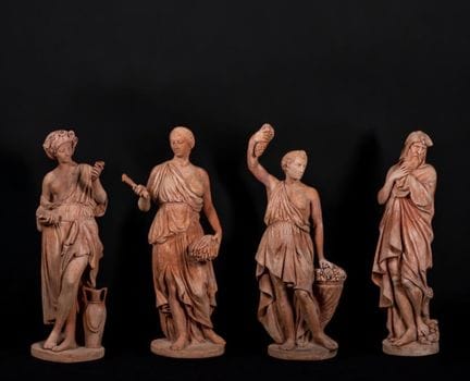 Posten von 4 Terrakotta-Skulpturen aus Impruneta, 