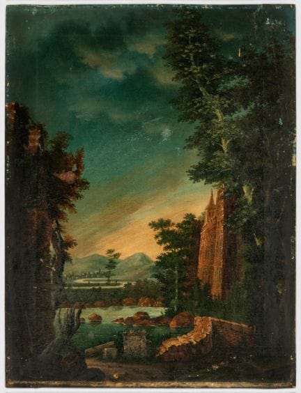 Landschaft im italienischen Stil mit Ruine – 18. J