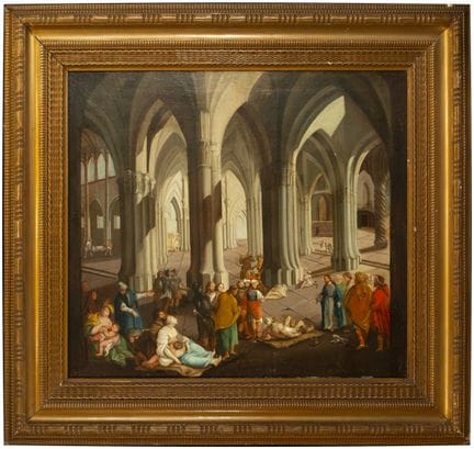 Innenraum einer gotischen Kirche mit Figuren – Fra