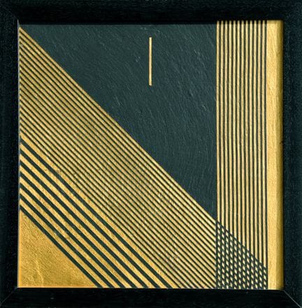 埃利奥·马尔凯吉亚尼
《24K黄金克数》，1977年，石板上油画及金箔贴饰，44.5×44.5厘米
