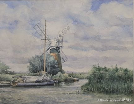 Tim Ball, Aquarell: Windpumpenmühle von St. Benet’