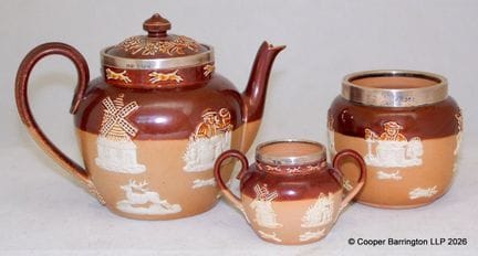 Victorian Silver Mounted Doulton Lambeth Teaset
Vi
