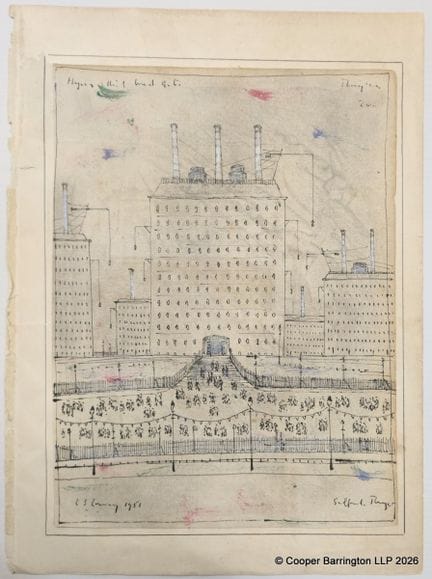 L.S.洛瑞，皇家艺术学院院士，钢笔墨水画《索尔福德桥》。
劳伦斯·斯蒂芬·洛瑞，皇家艺术学院院士（
