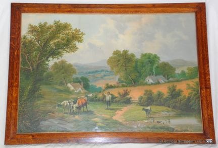Antike George Moreland Stil Stipple Print Cattle W