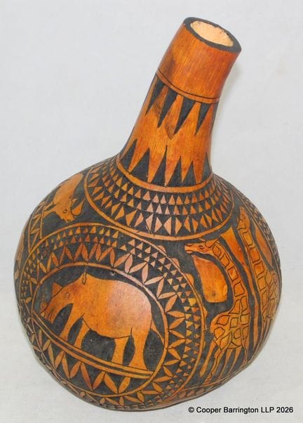 African Tribal Hand-Carved Calabash Gourd Vessel m