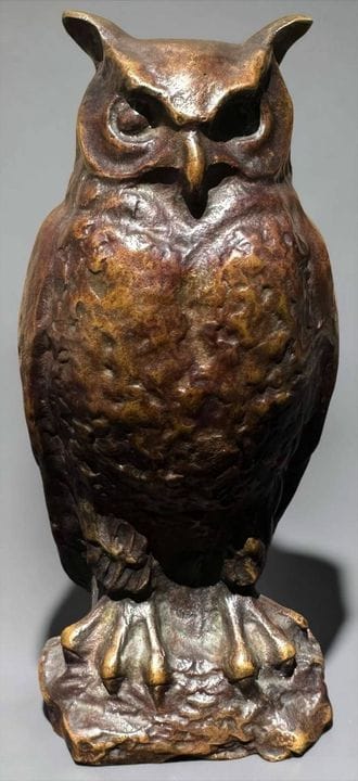 马克斯·勒·韦里耶（1891-1973）
猫头鹰
带棕色古铜色调的青铜试铸件。
底座处有签名。
高：