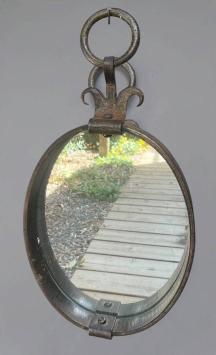 Miroir ovale en fer forgé avec anneau de fixation 