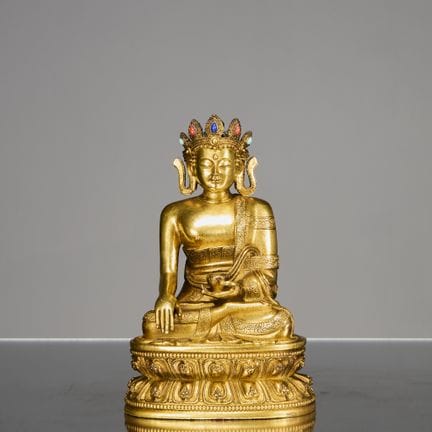 SITZENDER BUDDHA SHAKYAMUNI AUS VERGOLDETER BRONZE