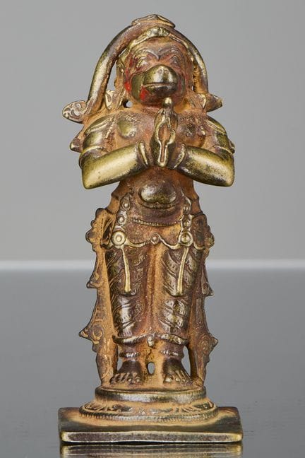 STEHENDE HANUMAN-BRONZEFIGUR, INDIEN, 15. JAHRHUND