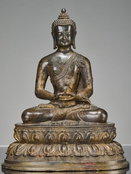 BOUDDHA AMITABHA ASSIS EN BRONZE, TIBET, 1900

Dim
