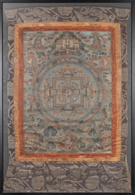 (R) UNE THANGKA ENCADRÉE, TIBET OU NÉPAL, XIXe SIÈ