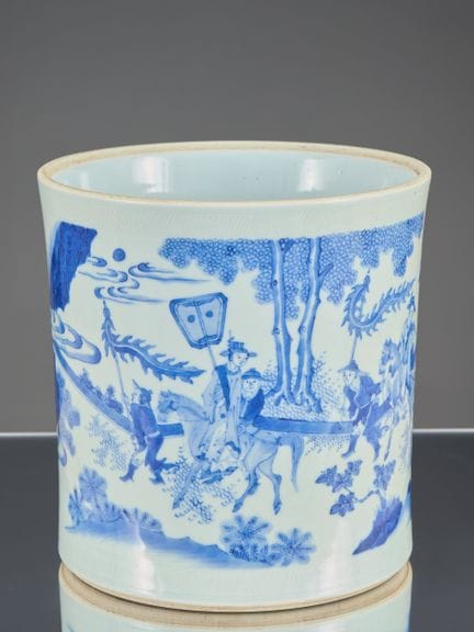 POT À PINCEAUX EN PORCELAINE BLEUE ET BLANCHE, ÉPO