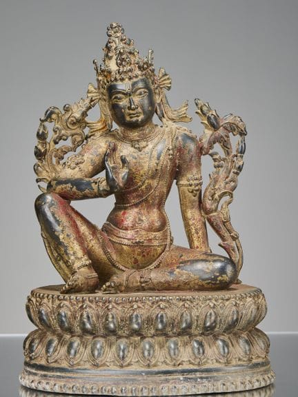 AVALOKITESHVARA ASSIS EN BRONZE, TIBET, XVIIIe SIÈ