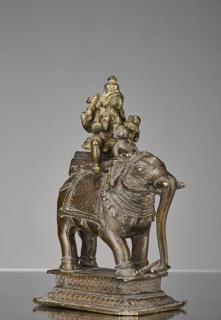 SHIVA E PARVATI SU UN ELEFANTE, BRONZO, INDIA, XVI