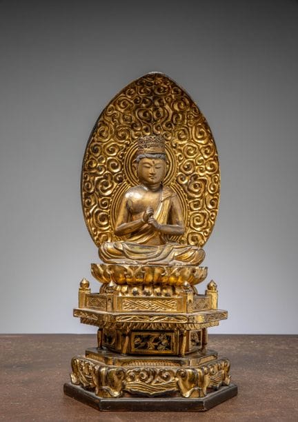 (R) BUDDHA VAIROCANA, VERGOLDETE HOLZSTATUE, JAPAN