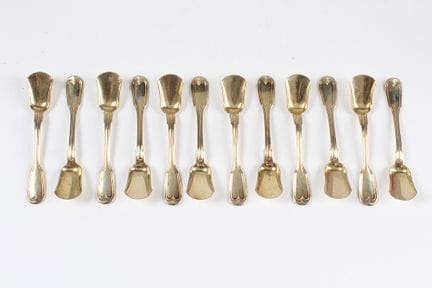 12 ice spoons. Silver, gold-plated. 13 lot. Augsbu