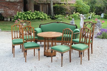 Seating set. Art Nouveau. Eight pieces. Solid and 