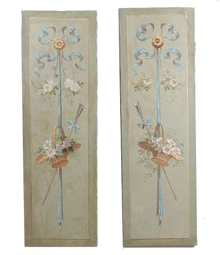 一对路易十六风格的腰包。可能是法国的。布面油画。高：135 x 40 厘米。