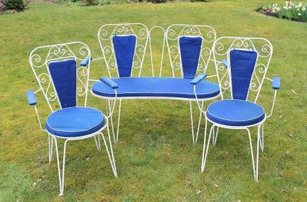 Garden set. 20th century bench with two chairs. Ir