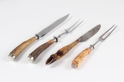 Carving set. Steel with horn handles. Venison-foot