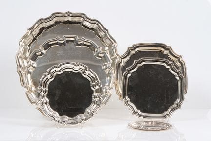 Six different silver-plated trays. England. 20th c