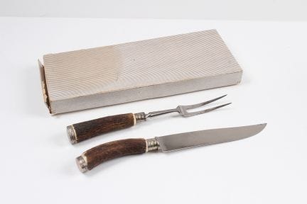 Hunting carving set. Deer antler handles. Solingen