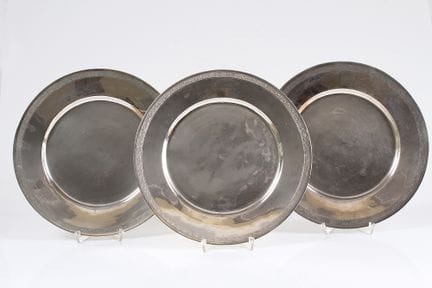 Three plates. Persia, ca. 1900. Silver. Flat, conc