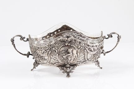 Serving bowl. German, 800 silver. Curved bowl with