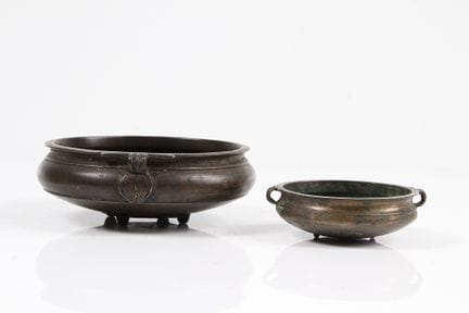Two incense burners. Probably India. Bronze, on sm