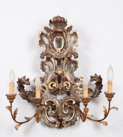 Appliques murales. Style baroque, bois sculpté et 