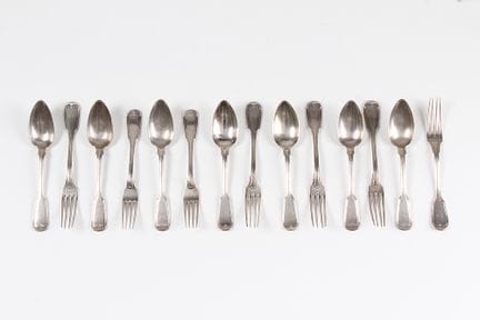 Dessert cutlery set for seven people. 800/12 silve
