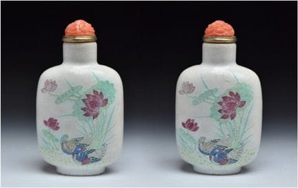 UNE RARE BOUTEILLE À TABAC EN PORCELAINE ÉMAILLÉE 
