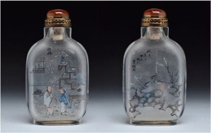 BOUTEILLE À TABAC EN VERRE PEINT À L'INTÉRIEUR, LI